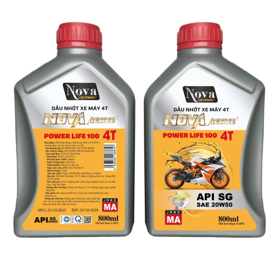 DẦU NHỚT XE MÁY – XE SỐ – SG 20W50 – 0.8L LÍT– NOVA ACTIVE+